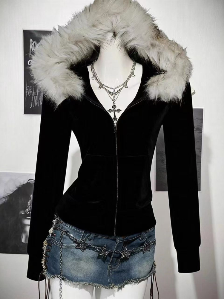 Vintage Zip Hoodie - 2026 Harajuku Faux Fur Collar Hooded