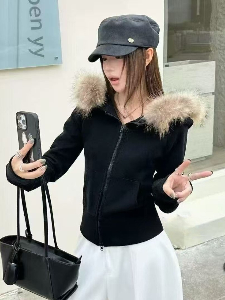 2026 Harajuku Faux Fur Collar  - Vintage Zip Hoodie 评论和价格